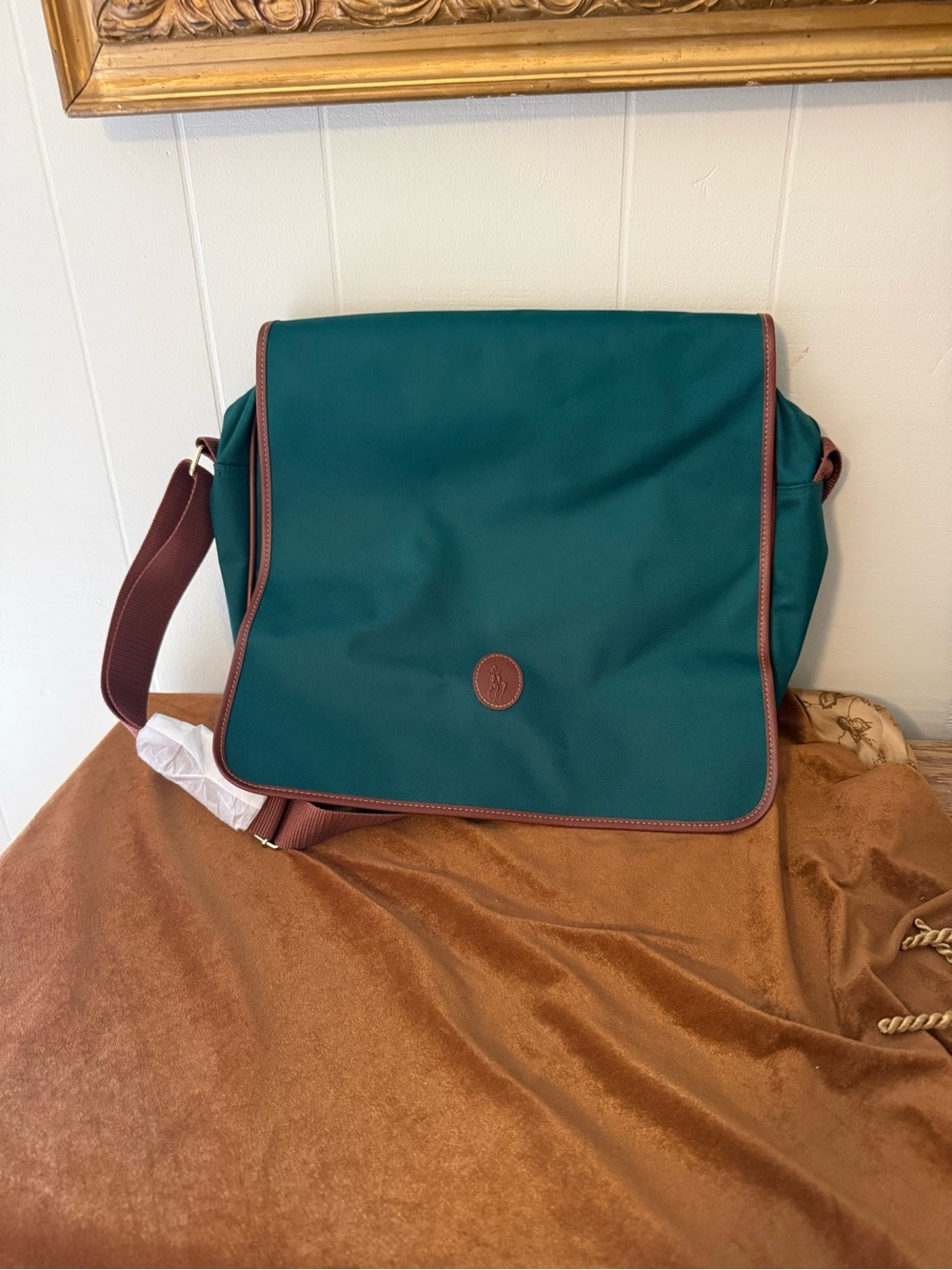 Polo Ralph Lauren Messenger Bag Green Brown Crossbody NEW Unused